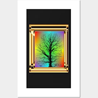 Golden frame with black tree Posters and Art